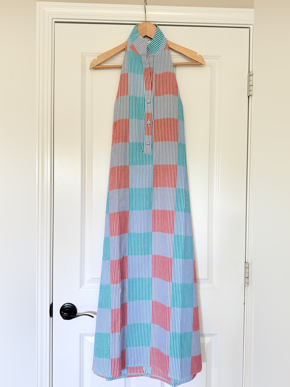 New Tuckernuck Madras Jagger Patchwork Stripe Check Halter Maxi Dress Size XS - Picture 5 of 8